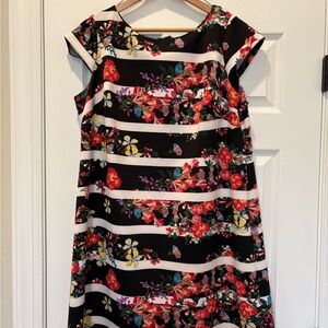 Adrianna Papell Black Floral Striped Dress